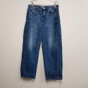 Risen Jeans High Rise Relaxed Barrel Leg 11/30 Adjustable Cuffed Hem RDP5901